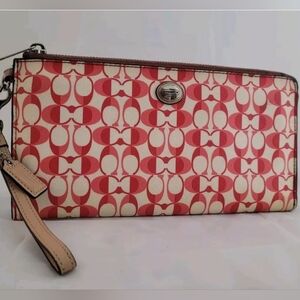 Coach Peyton Dream White Pomegranate Tan & Silver Slim Zip Wallet F5150